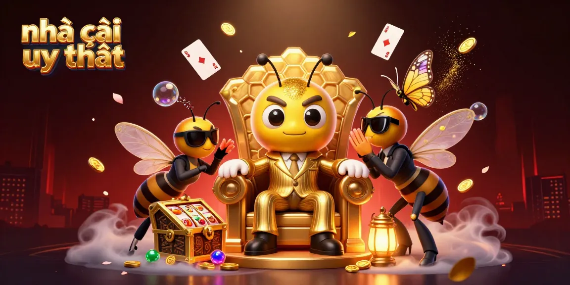 Engage with nhà cái uy tín through this vibrant illustration of a casino scene featuring a cartoon bumblebee mob boss and dynamic gaming elements.