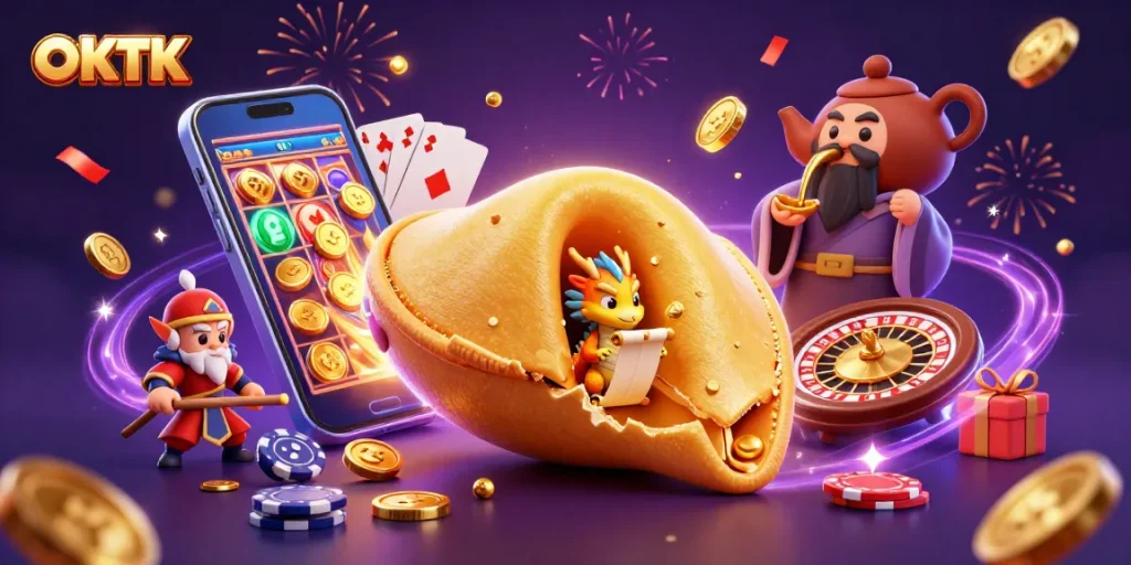 Engage with OKTK's thrilling gambling experience featuring a vibrant casino scene.
