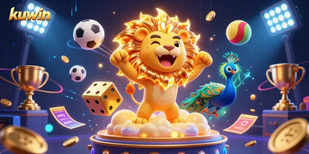 Kuwin players celebrate wins with dynamic 3D games, golden dice, and sports elements.