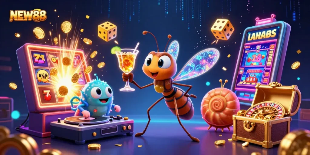 Experience thrilling wins at NEW88 with exciting 3D casino characters and vibrant game elements.