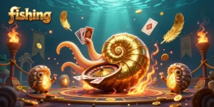 Fishing giant nautilus with golden roulette shell showcases dynamic casino elements.